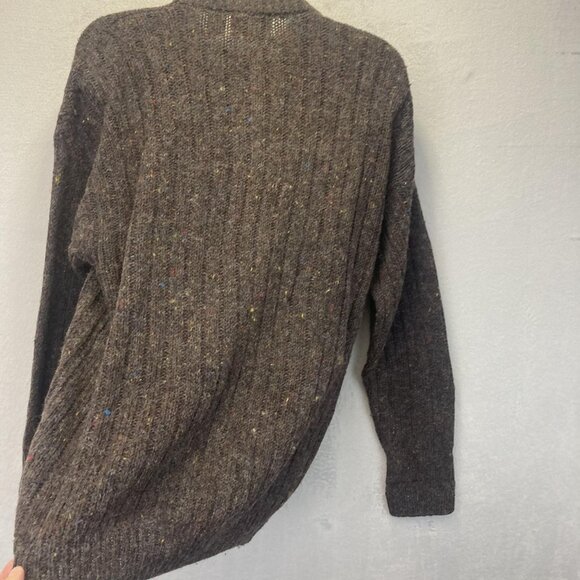 Vintage 90s Fisherman Knit Wool Blend Sweater Mens XL Brown Donegal Flecks Cable - Picture 14 of 15